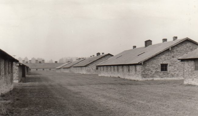 Brick single-storey barracks in Birkenau.