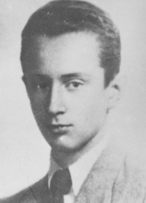 Portrait photograph of a young man. Gaze directed to the side of the camera, serious, focused face. Hair slightly curly, dark. Dressed in a jacket, a shirt and a tie.